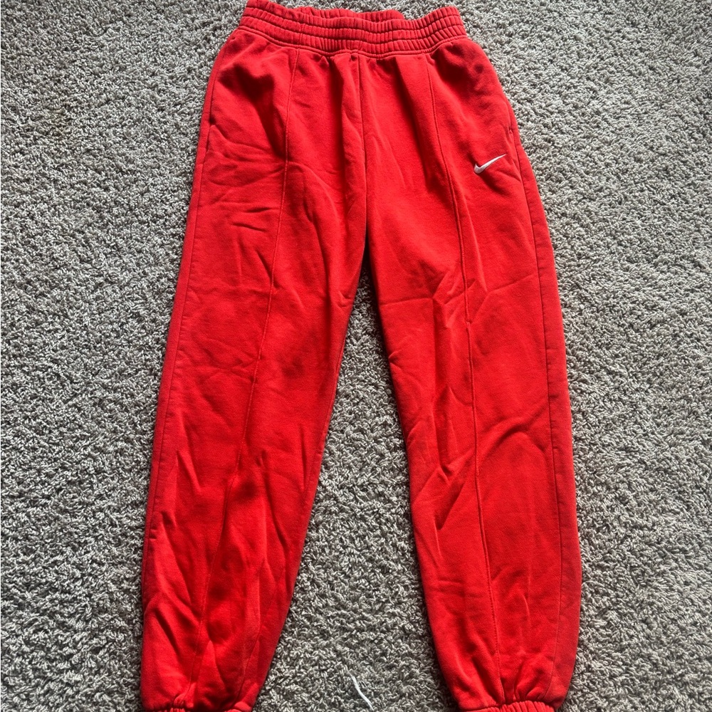 Nike Kids Red Fleece Joggers with Swoosh
